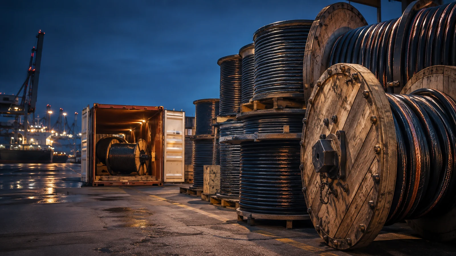 Power cable reels prepared for international shipping 准备出口的工程电缆盘